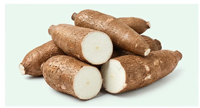 Representative product image of whole and cut cassava roots